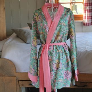 Green Multi Garden Short  Jaipur Dressing Gown