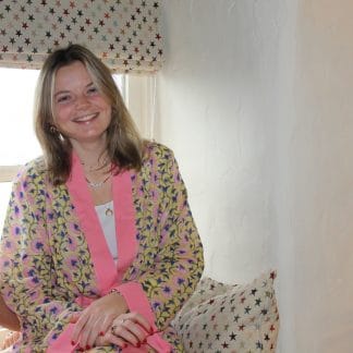 Indigo and Pink Zinnia Short  Jaipur Dressing Gown
