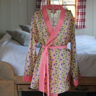 Indigo and Pink Zinnia Short Jaipur Dressing Gown